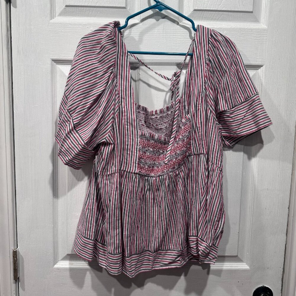 Red, White & Blue Striped Peplum Top, Lightweight Fabric